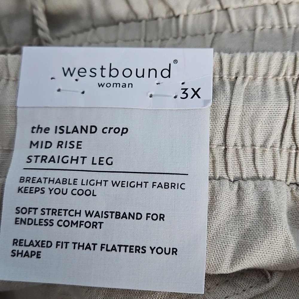Westbound Linen Blend Mid‎ Rise Straight Leg Lightweight Pant: Natural: Size- 3X